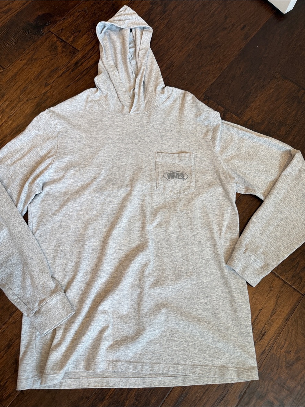 Vineyard Vines Heather Gray Hooded Long Sleeve Pocket Tee